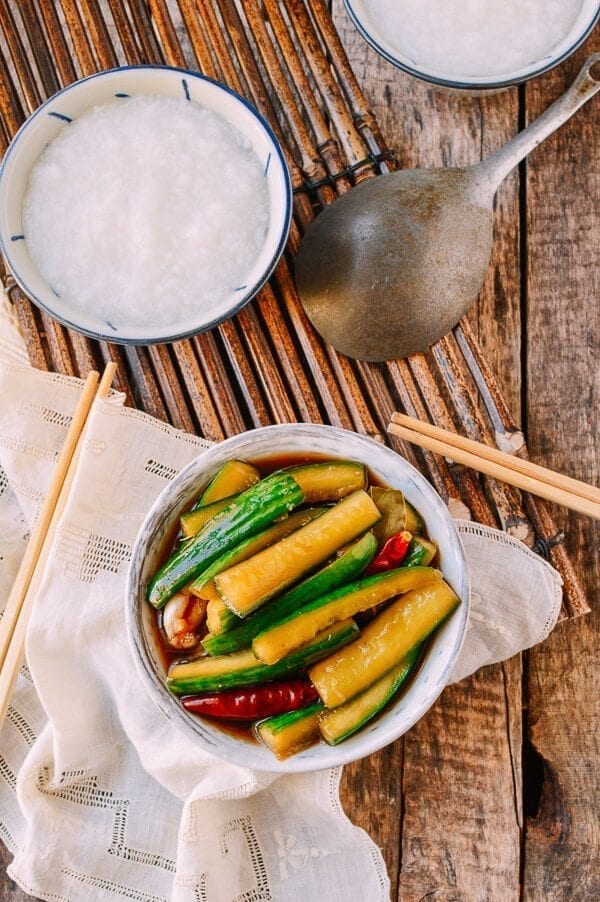Chinese Pickled Cucumbers, by thewoksoflife.com