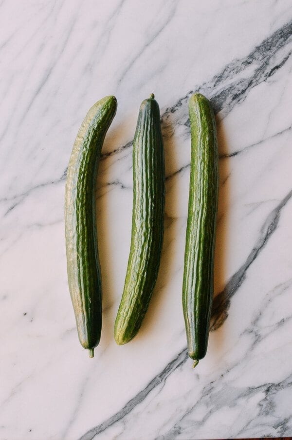 Chinese Pickled Cucumbers, by thewoksoflife.com