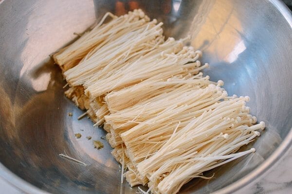 Enoki Mushrooms with Garlic & Scallion Sauce, by thewoksoflife.com