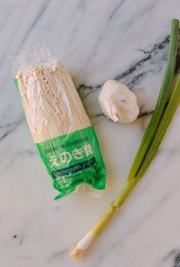 Enoki Mushrooms with Garlic & Scallion Sauce, by thewoksoflife.com