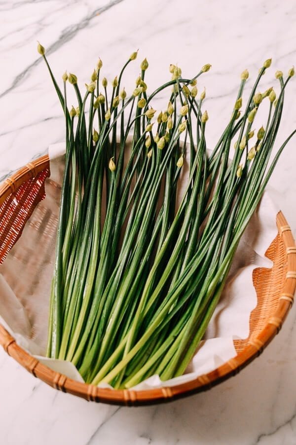 Garlic Chives with Pork, by thewoksoflife.com