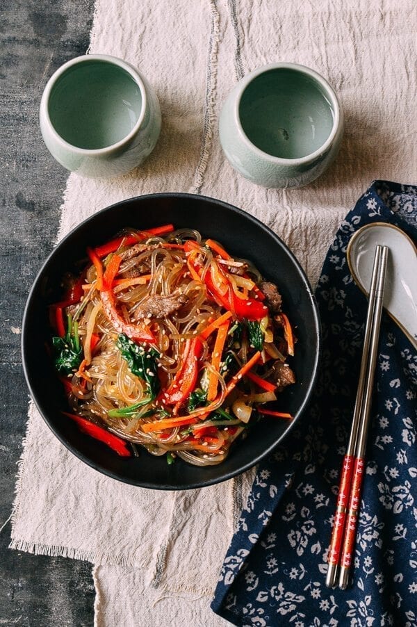Japchae (Korean Glass Noodles), by thewoksoflife.com
