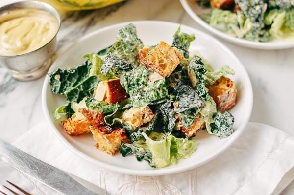 Caesar Salad with Tuscan Kale, by thewoksoflife.com