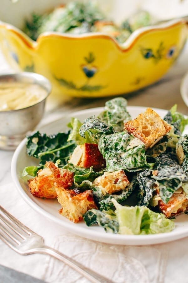 Caesar Salad with Tuscan Kale, by thewoksoflife.com