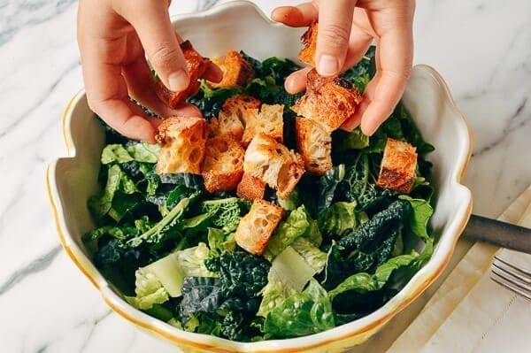 Caesar Salad with Tuscan Kale, by thewoksoflife.com