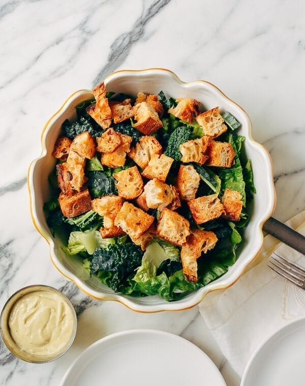 Caesar Salad with Tuscan Kale, by thewoksoflife.com