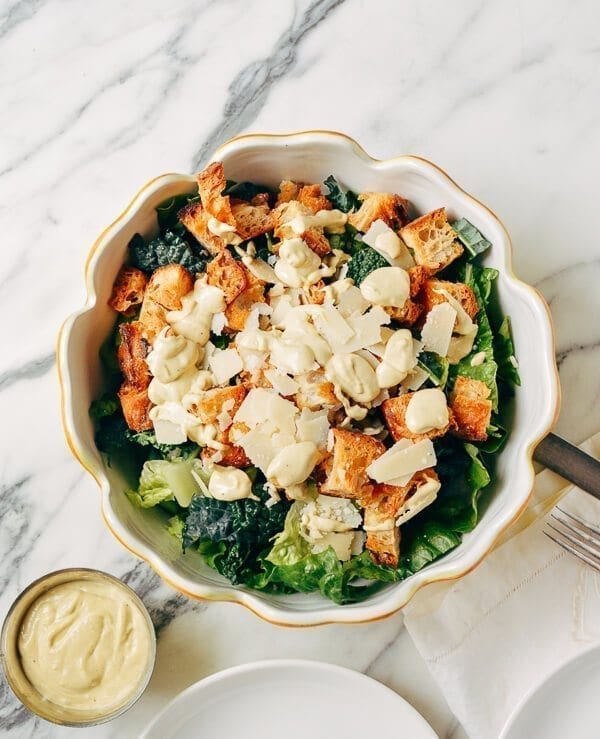 Caesar Salad with Tuscan Kale, by thewoksoflife.com