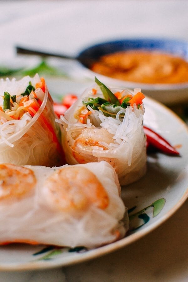 Vietnamese Summer Rolls with Seared Shrimp, by thewoksoflife.com