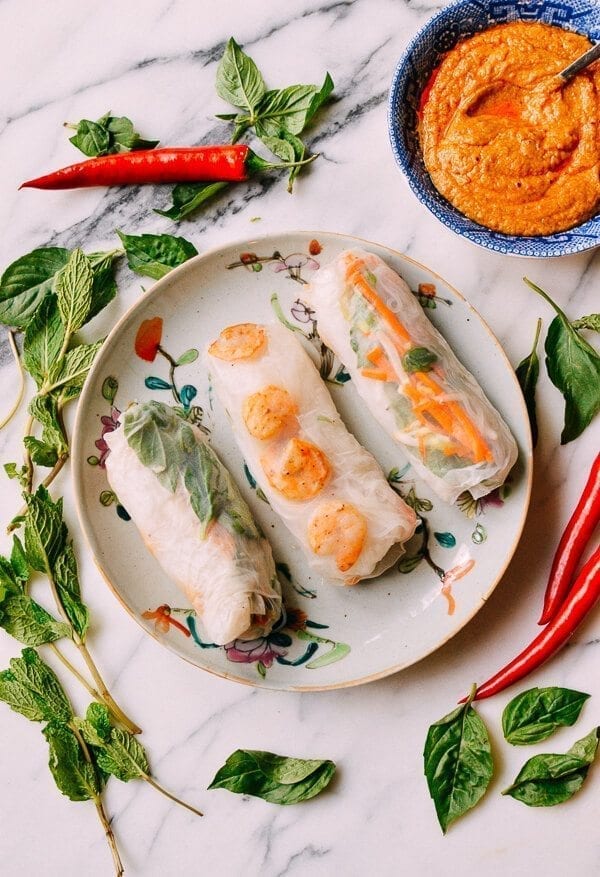 Vietnamese Summer Rolls with Seared Shrimp, by thewoksoflife.com