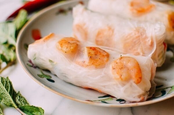Vietnamese Summer Rolls with Seared Shrimp, by thewoksoflife.com