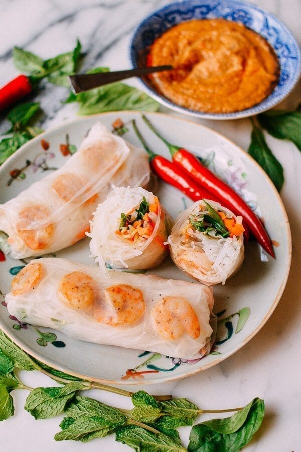 Vietnamese Summer Rolls with Seared Shrimp, by thewoksoflife.com