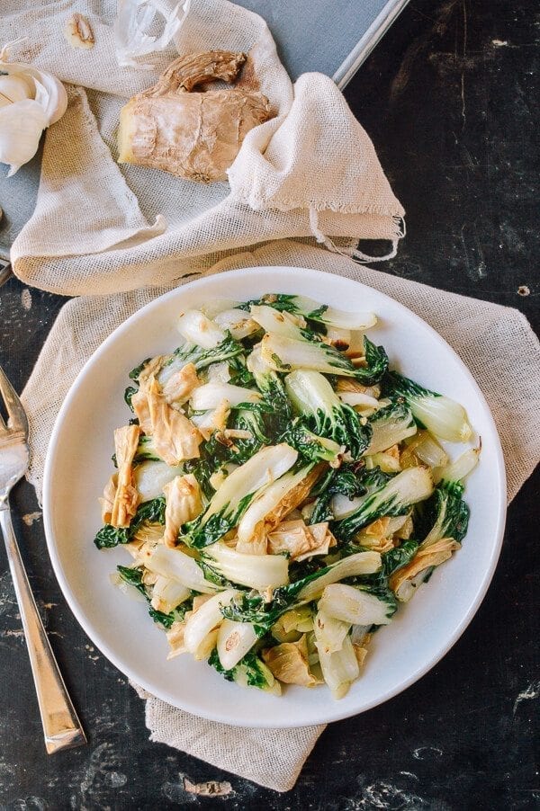 Stir Fried Bok Choy with Tofu Skin, by thewoksoflife.com