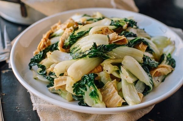 Stir Fried Bok Choy with Tofu Skin, by thewoksoflife.com
