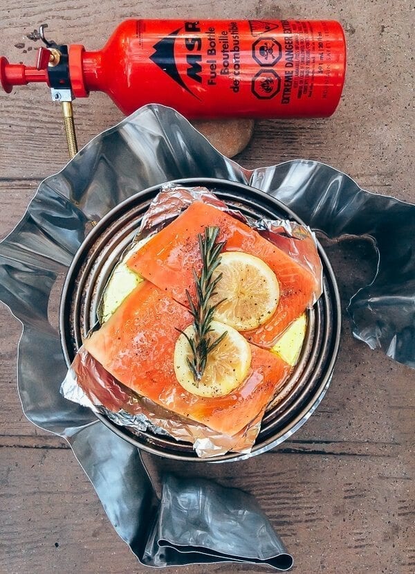 Cooking Salmon on Whisperlite Stove, by thewoksoflife.com
