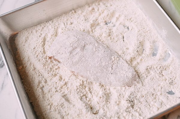 Dredging Chicken Breast, by thewoksoflife.com