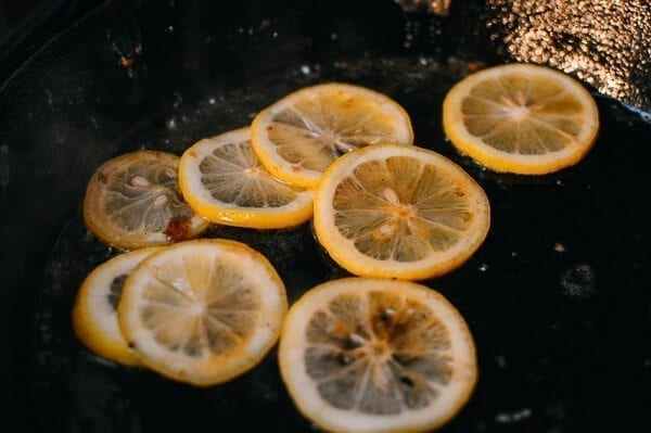 Lemon slices in pan, by thewoksoflife.com