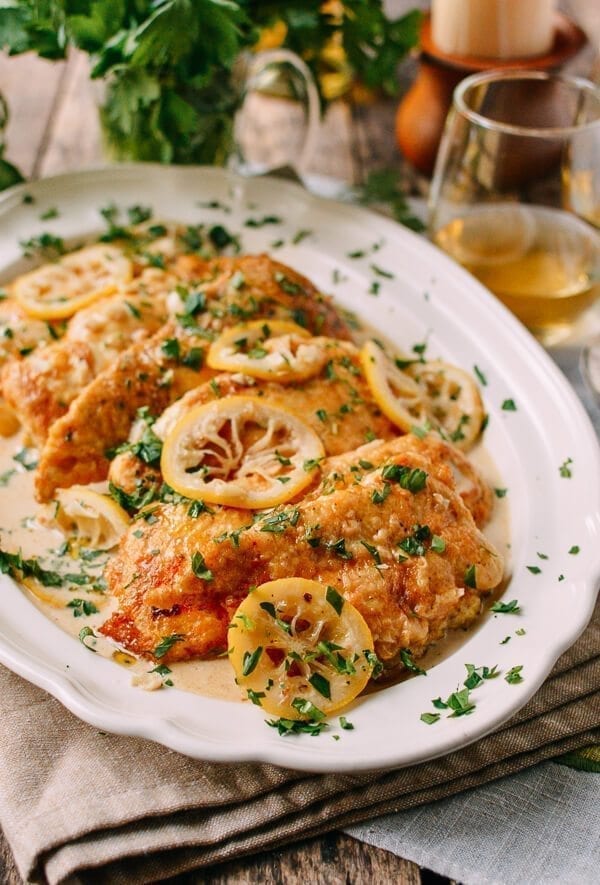 Chicken Francese with Parsley Garnish, by thewoksoflife.com