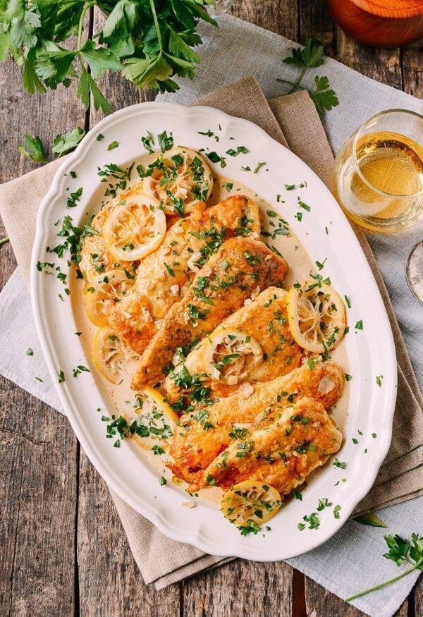 Chicken Francese on Platter, by thewoksoflife.com