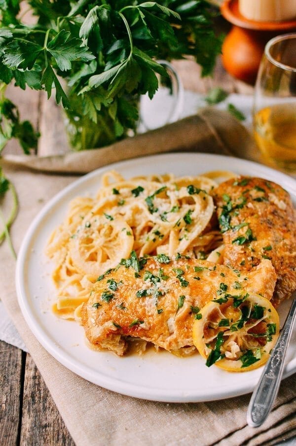 Chicken Francese with fettucine, by thewoksoflife.com