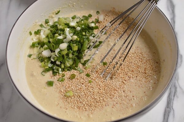 Sesame Scallion Waffles, by thewoksoflife.com