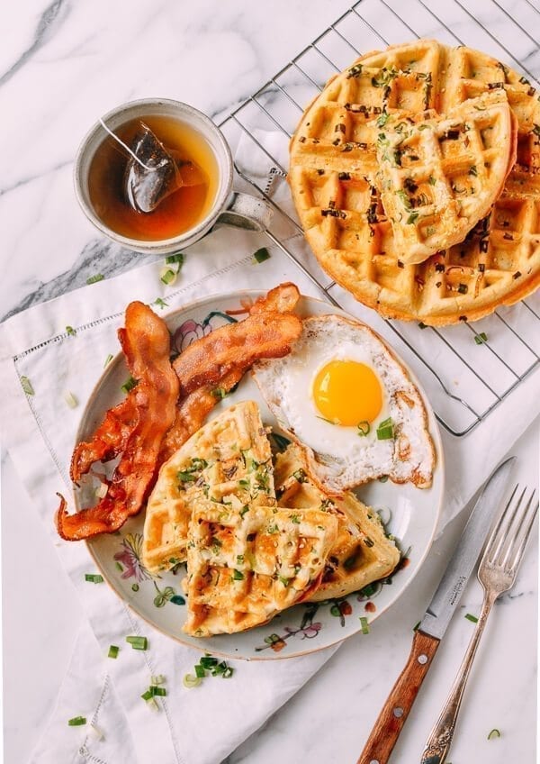 Sesame Scallion Waffles, by thewoksoflife.com