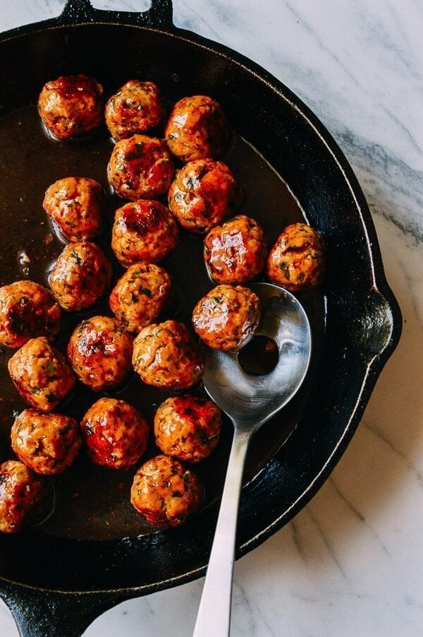 Spicy Asian Meatballs, by thewoksoflife.com