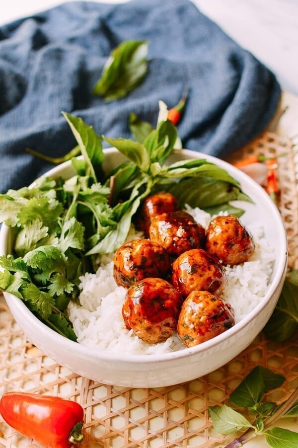 Spicy Asian Meatballs, by thewoksoflife.com