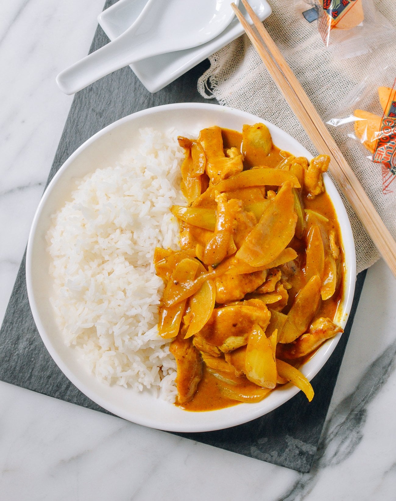 Chinese Chicken Curry served with steamed white rice