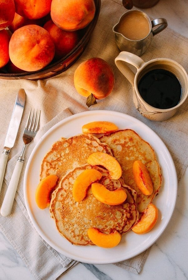 Peach Pancakes with Maple Cream Syrup