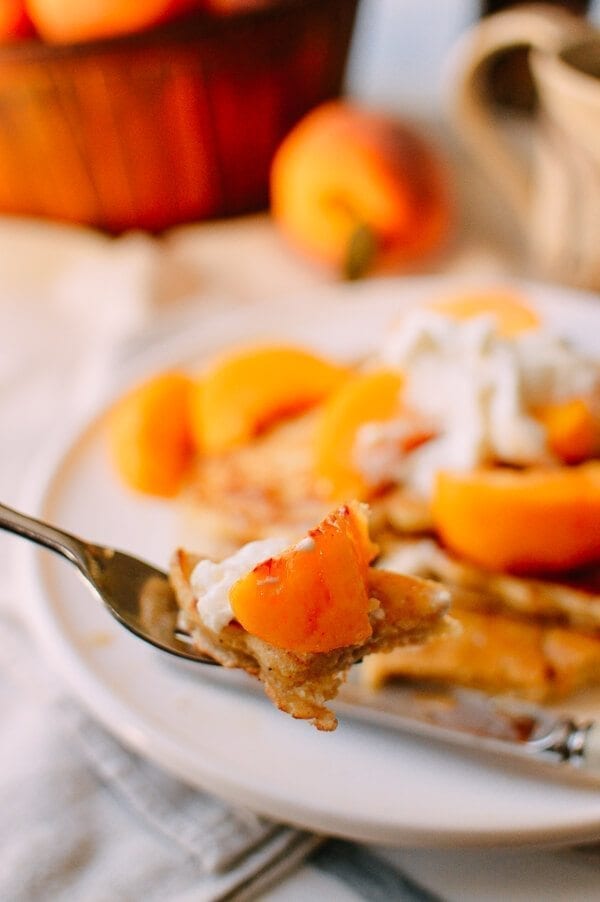 Peach Pancakes with Maple Cream Syrup, by thewoksoflife.com