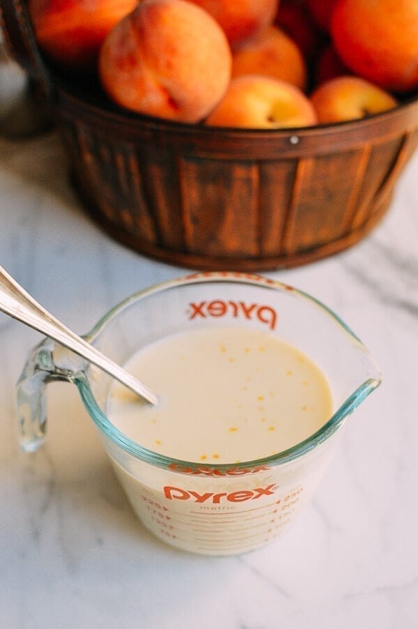 Peach Pancakes with Maple Cream Syrup, by thewoksoflife.com