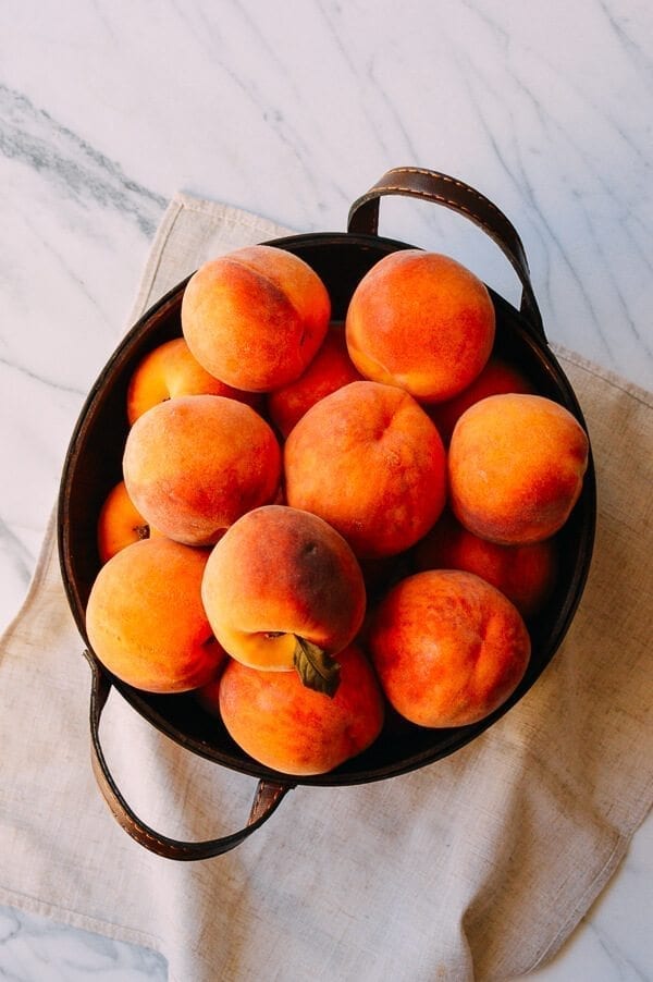 Peach Pancakes with Maple Cream Syrup, by thewoksoflife.com