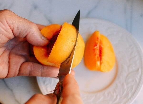 Peach Pancakes with Maple Cream Syrup, by thewoksoflife.com