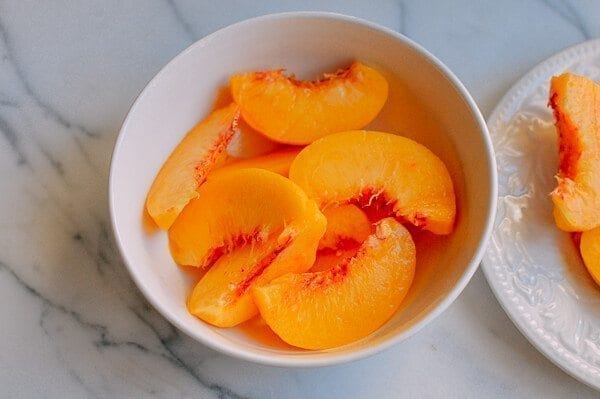 Peach Pancakes with Maple Cream Syrup, by thewoksoflife.com