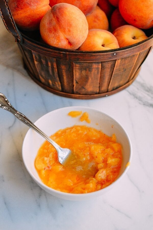 Peach Pancakes with Maple Cream Syrup, by thewoksoflife.com