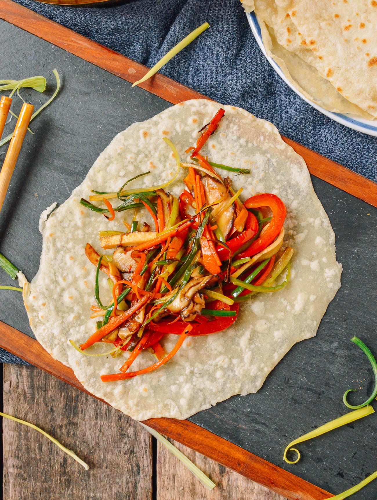 vegetable moo shu on pancake