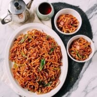 Bacon & Scallion Egg Noodle Stir-fry, by thewoksoflife.com