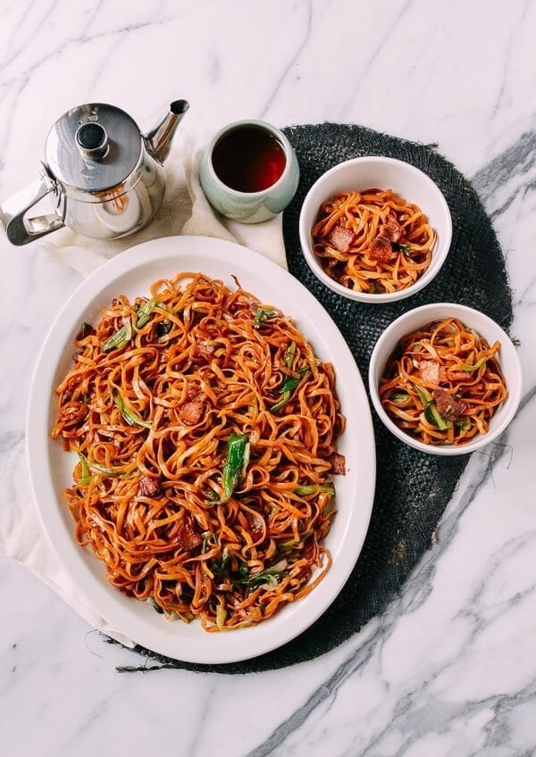 Bacon & Scallion Egg Noodle Stir-fry, by thewoksoflife.com