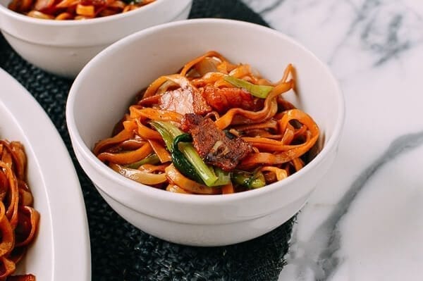 Bacon & Scallion Egg Noodle Stir-fry, by thewoksoflife.com