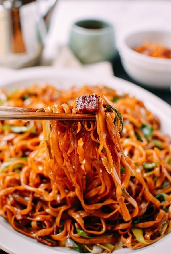 Bacon & Scallion Egg Noodle Stir-fry, by thewoksoflife.com
