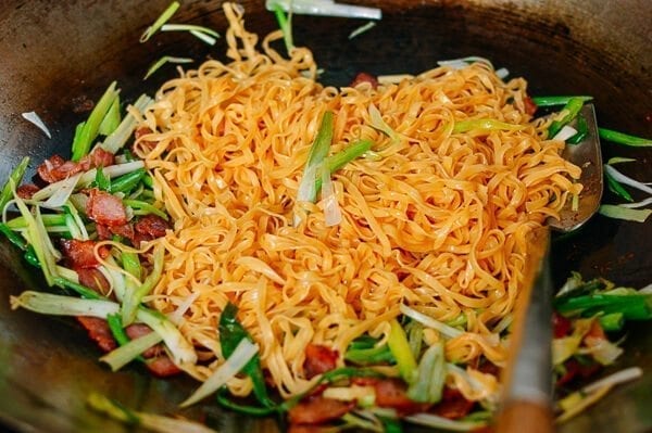 Bacon & Scallion Egg Noodle Stir-fry, by thewoksoflife.com