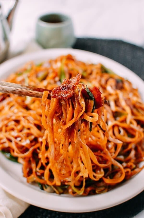 Bacon & Scallion Egg Noodle Stir-fry, by thewoksoflife.com