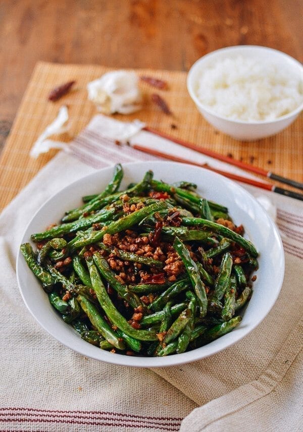 Gan Bian Si Ji Dou - Sichuan Dry Fried String Beans, by thewoksoflife.com