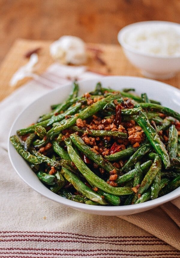 Gan Bian Si Ji Dou - Sichuan Dry Fried String Beans, by thewoksoflife.com
