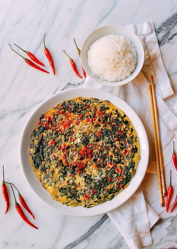 Salted Chili & Chinese Chive Frittata, by thewoksoflife.com