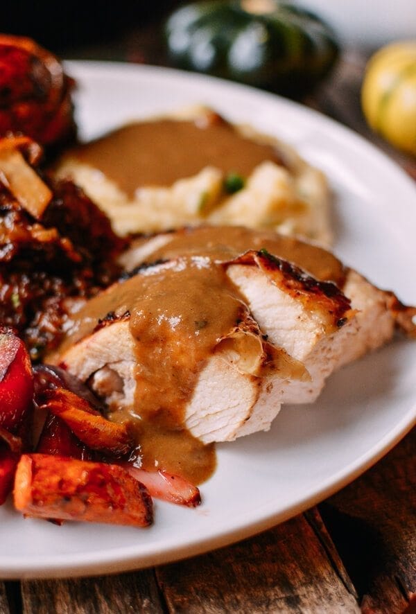 Five Spice Roast Turkey with Giblet Onion Gravy, by thewoksoflife.com