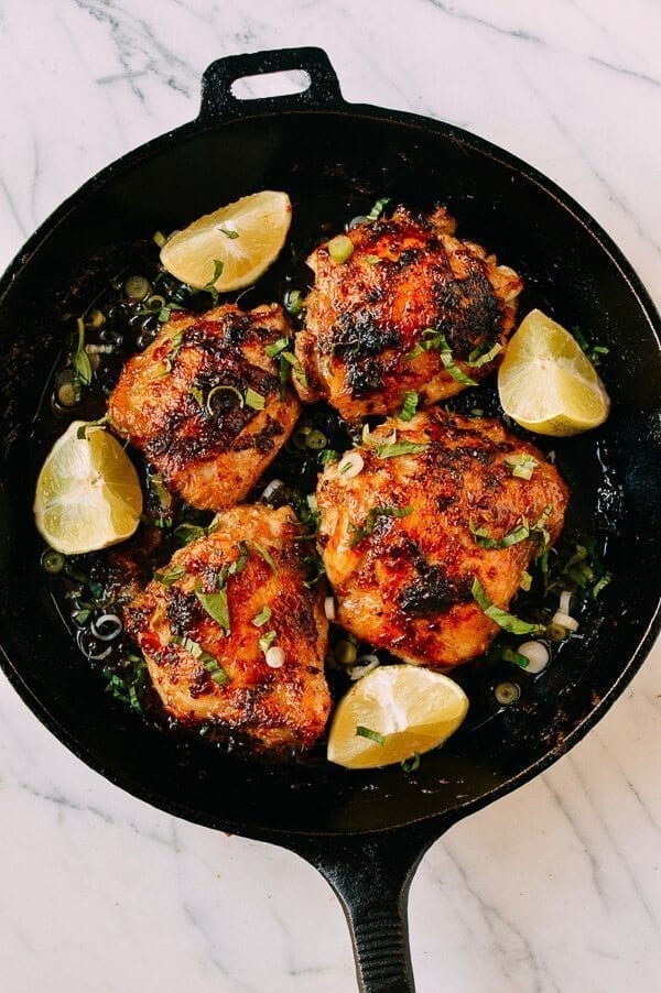 Roasted Lemongrass Chicken Thighs, by thewoksoflife.com