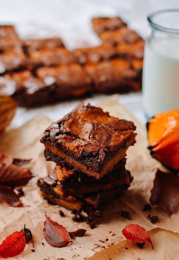 Swirled Pumpkin Brownies, by thewoksoflife.com