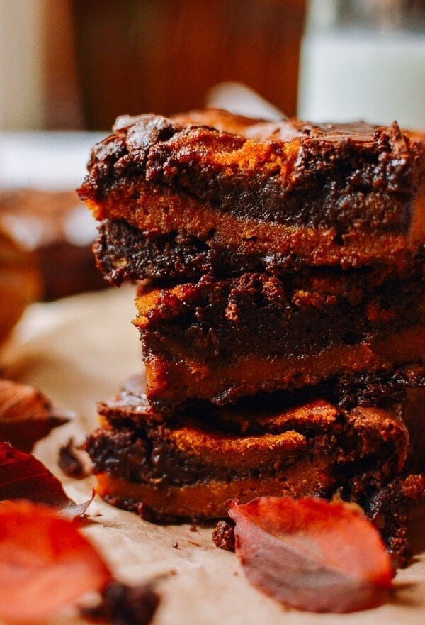 Swirled Pumpkin Brownies, by thewoksoflife.com