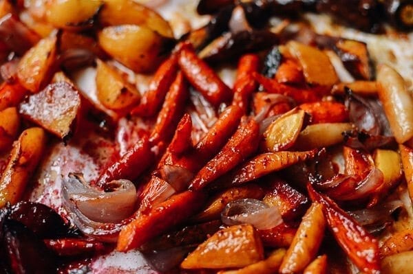 Roasted Root Vegetables with a Miso Glaze, by thewoksoflife.com